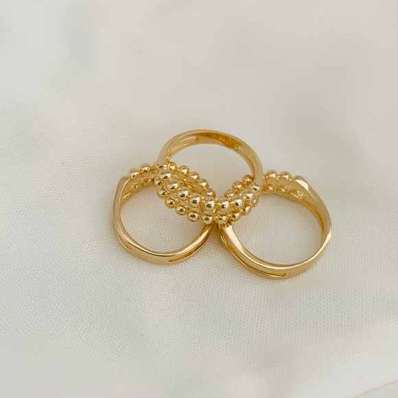 Gold Ball Ring- Double Band Ring - Picture 4 of 7